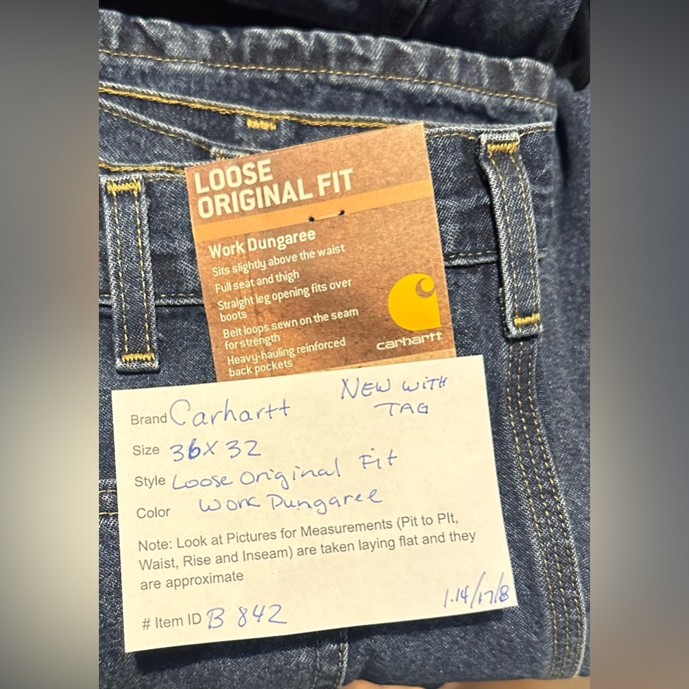 Carhartt Loose Original Fit‎ Work Dungaree Carpenter Jeans B13 DPS 36x32 NWT - Picture 12 of 12